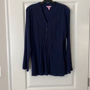 Lily Pulitzer navy embroidered tunic. Worn once. Size medium